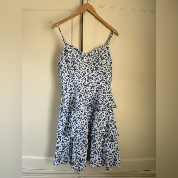 by & by Dresses & Skirts - by & by Blue & White Floral Tiered Mini Dress - Juniors